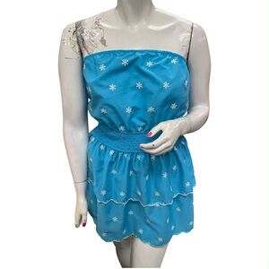 Cupshe NWT Blue Strapless Dress with White Floral Details Size L